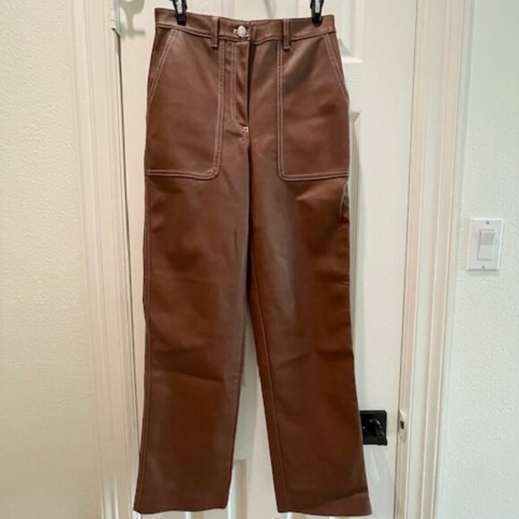 Aritzia Wilfred Brown Vegan Leather Pants Size 2 - Picture 1 of 5